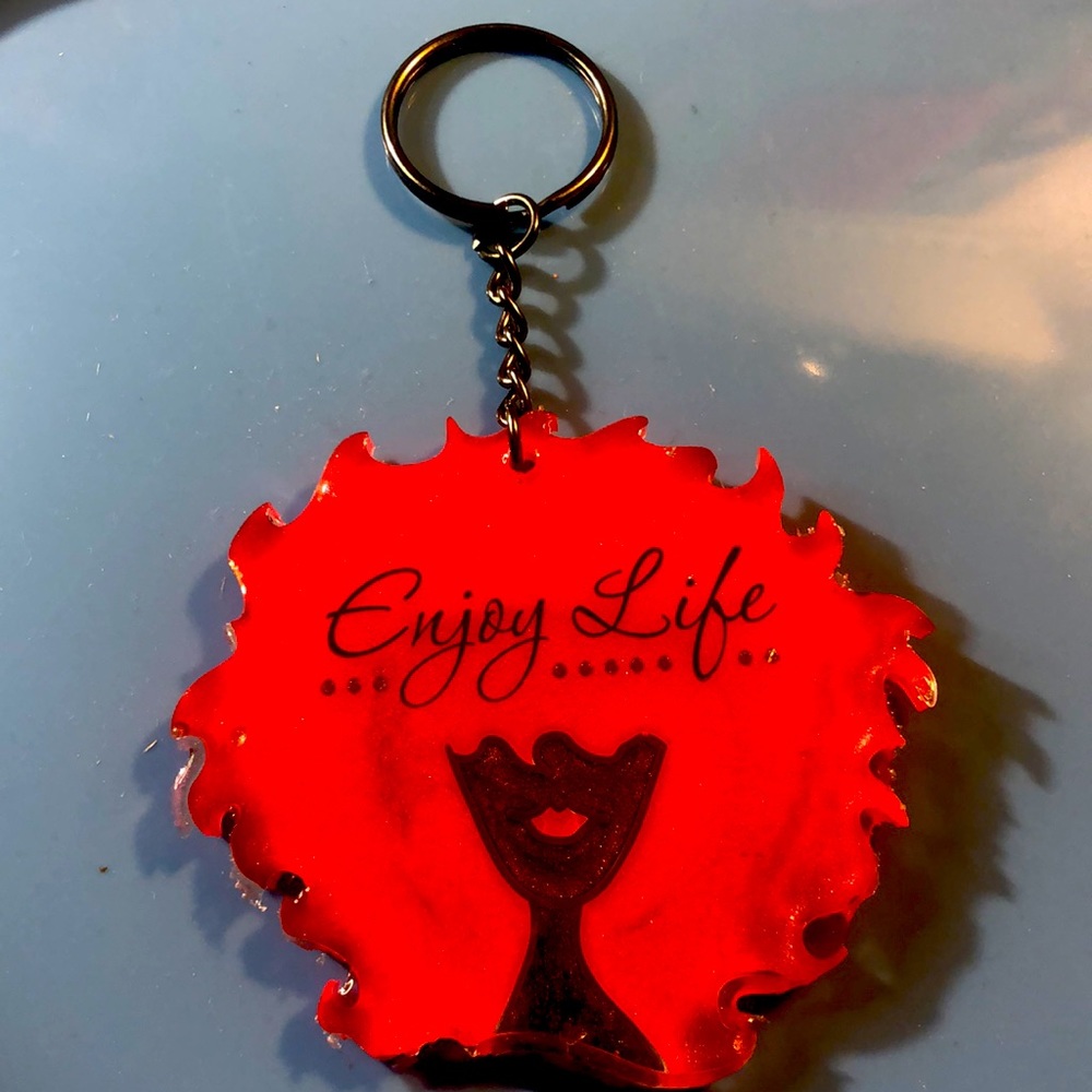 Positive Fun lady Keychains with Fiery red hair. Hair color can be customized